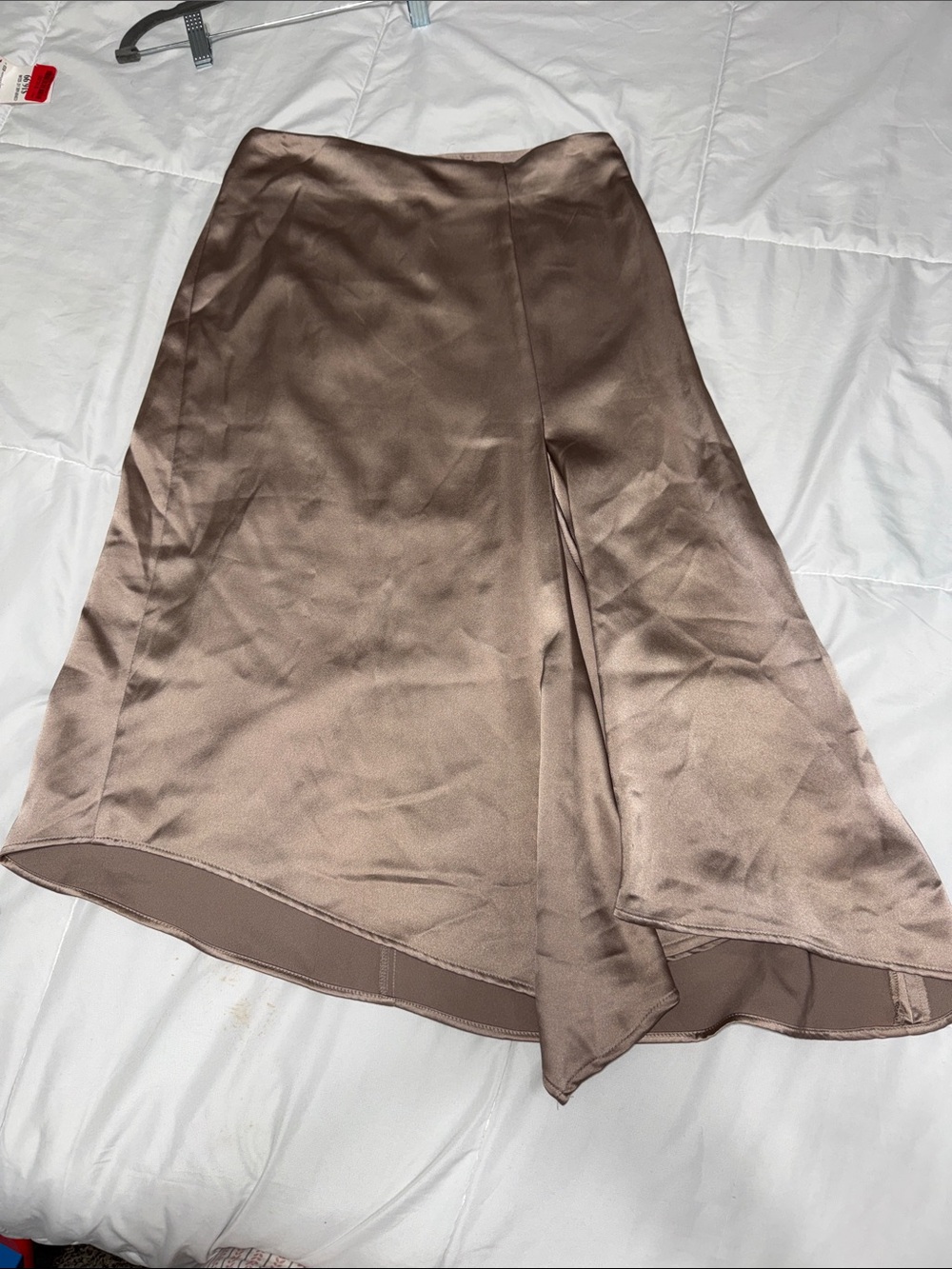 Zara Satin High-Low Skirt in Taupe Brown